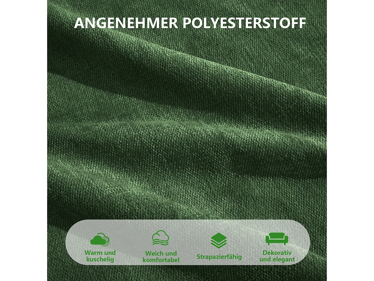 Canapé d'angle modulaire 3 places en polyester vert avec repose‑pieds, assise profonde