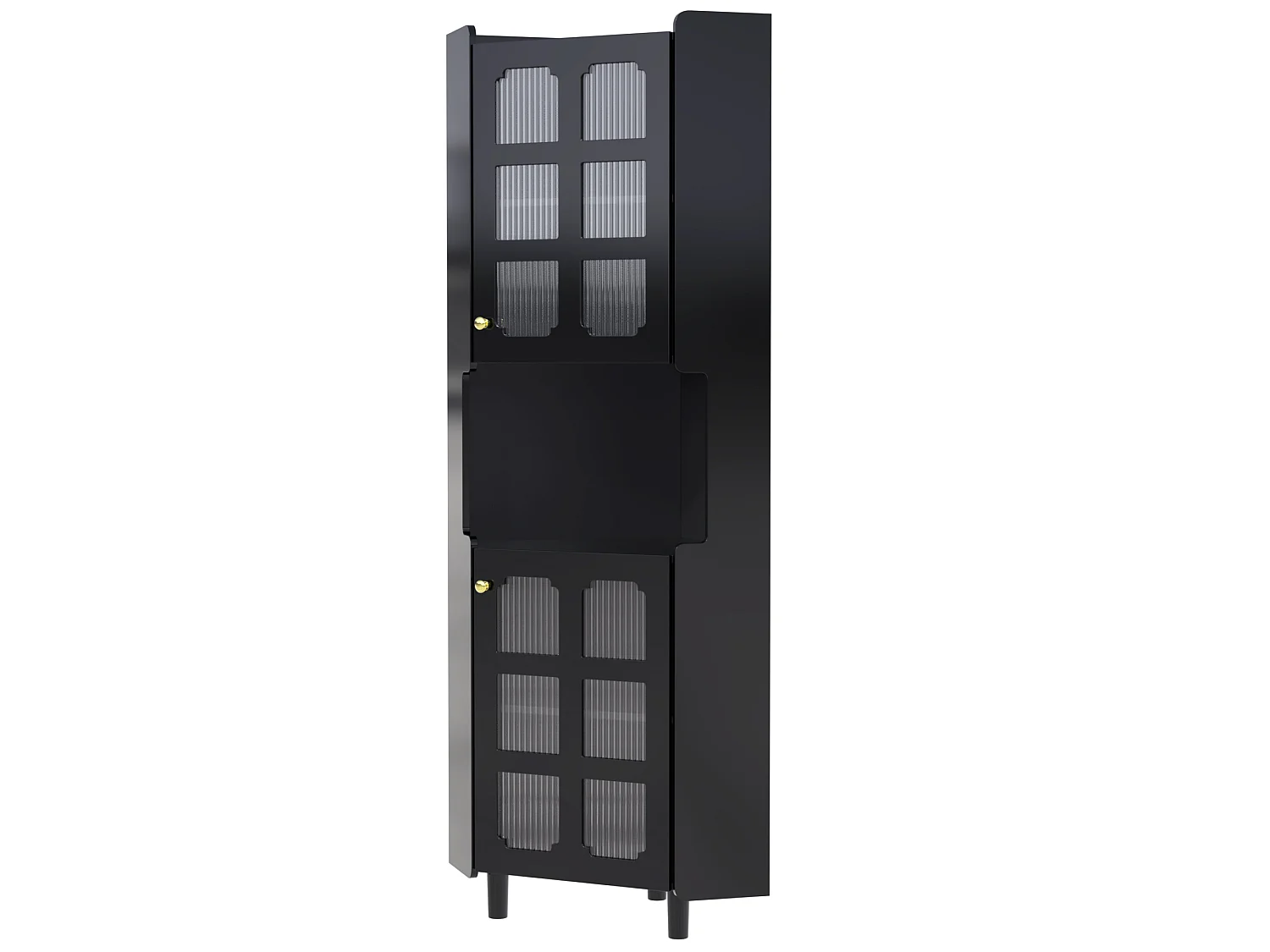 Credenza ad angolo nera con LED regolabile, 2 moduli, ripiano centrale aperto, dispositivi anticaduta, per soggiorno e sala da pranzo