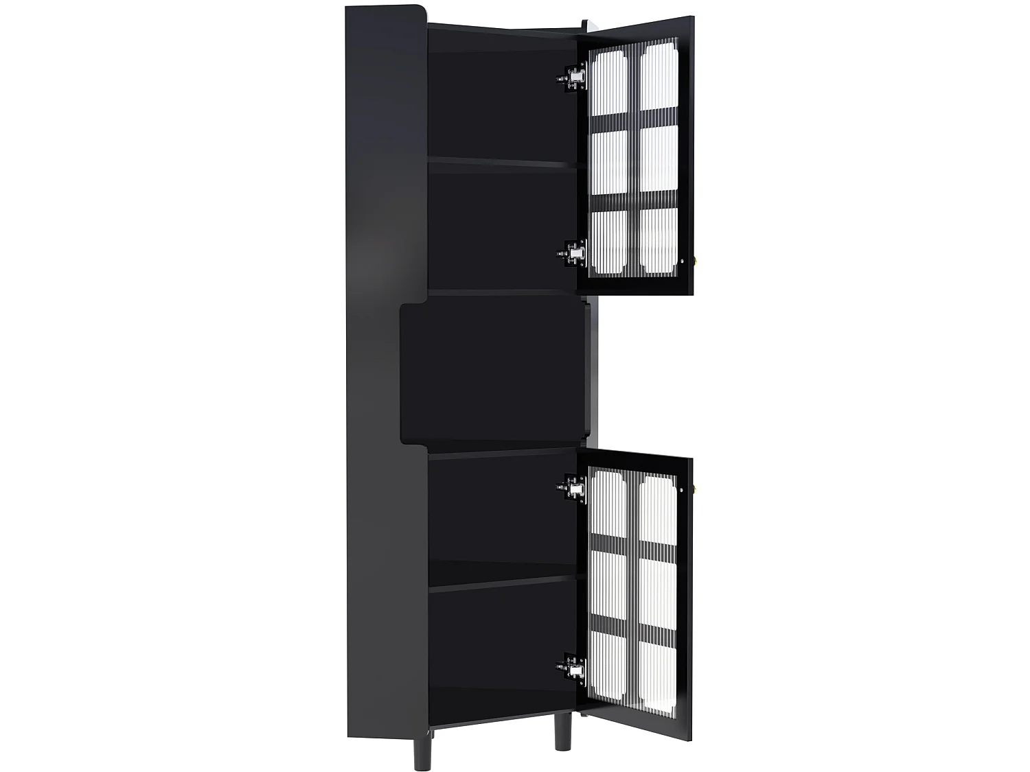 Credenza ad angolo nera con LED regolabile, 2 moduli, ripiano centrale aperto, dispositivi anticaduta, per soggiorno e sala da pranzo