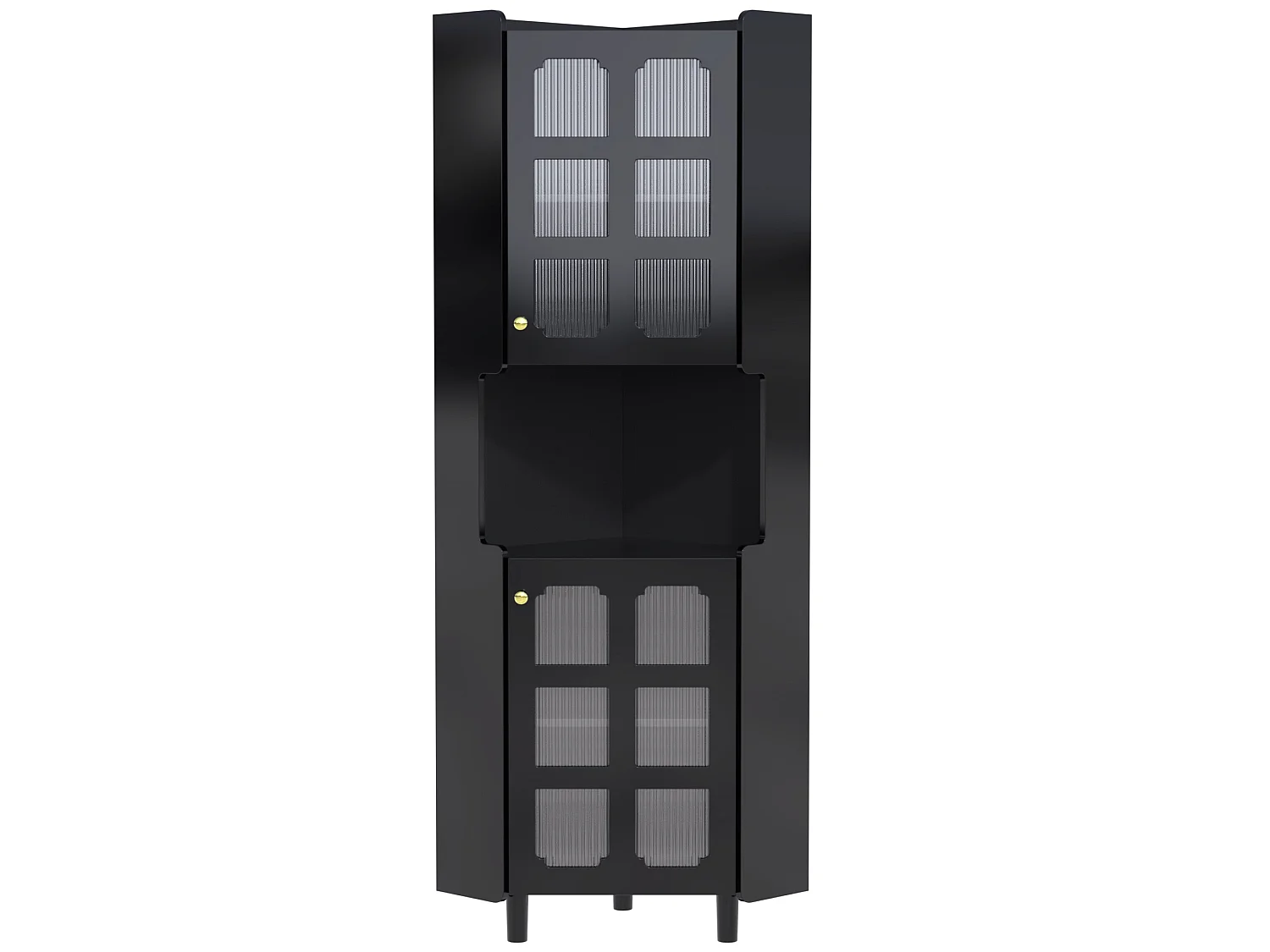 Credenza ad angolo nera con LED regolabile, 2 moduli, ripiano centrale aperto, dispositivi anticaduta, per soggiorno e sala da pranzo
