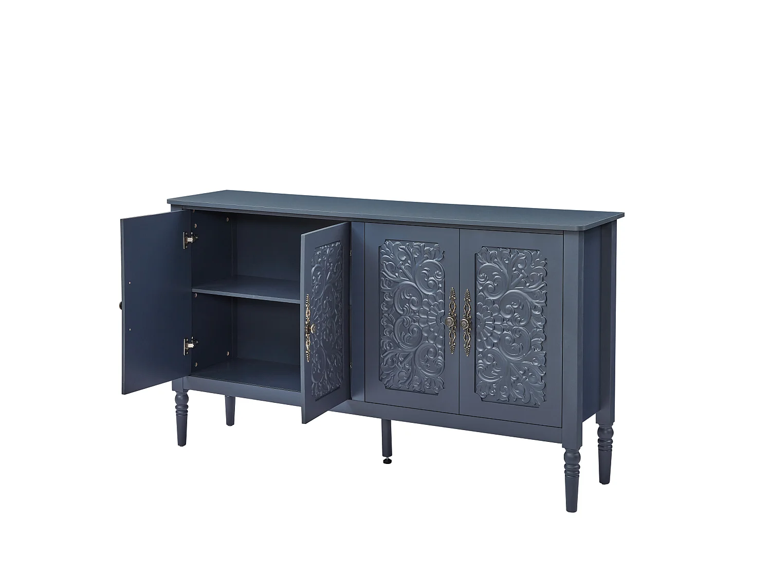 Retro‑stieliges marineblaues Sideboard 160x40x89 cm, geräumig, 4 Türen