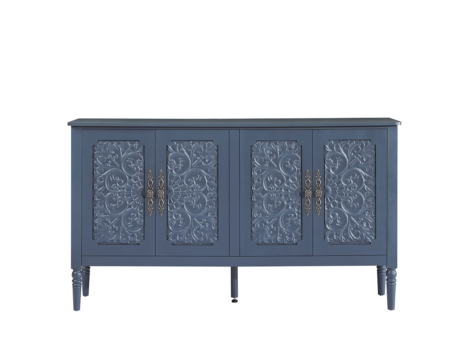 Retro‑stieliges marineblaues Sideboard 160x40x89 cm, geräumig, 4 Türen