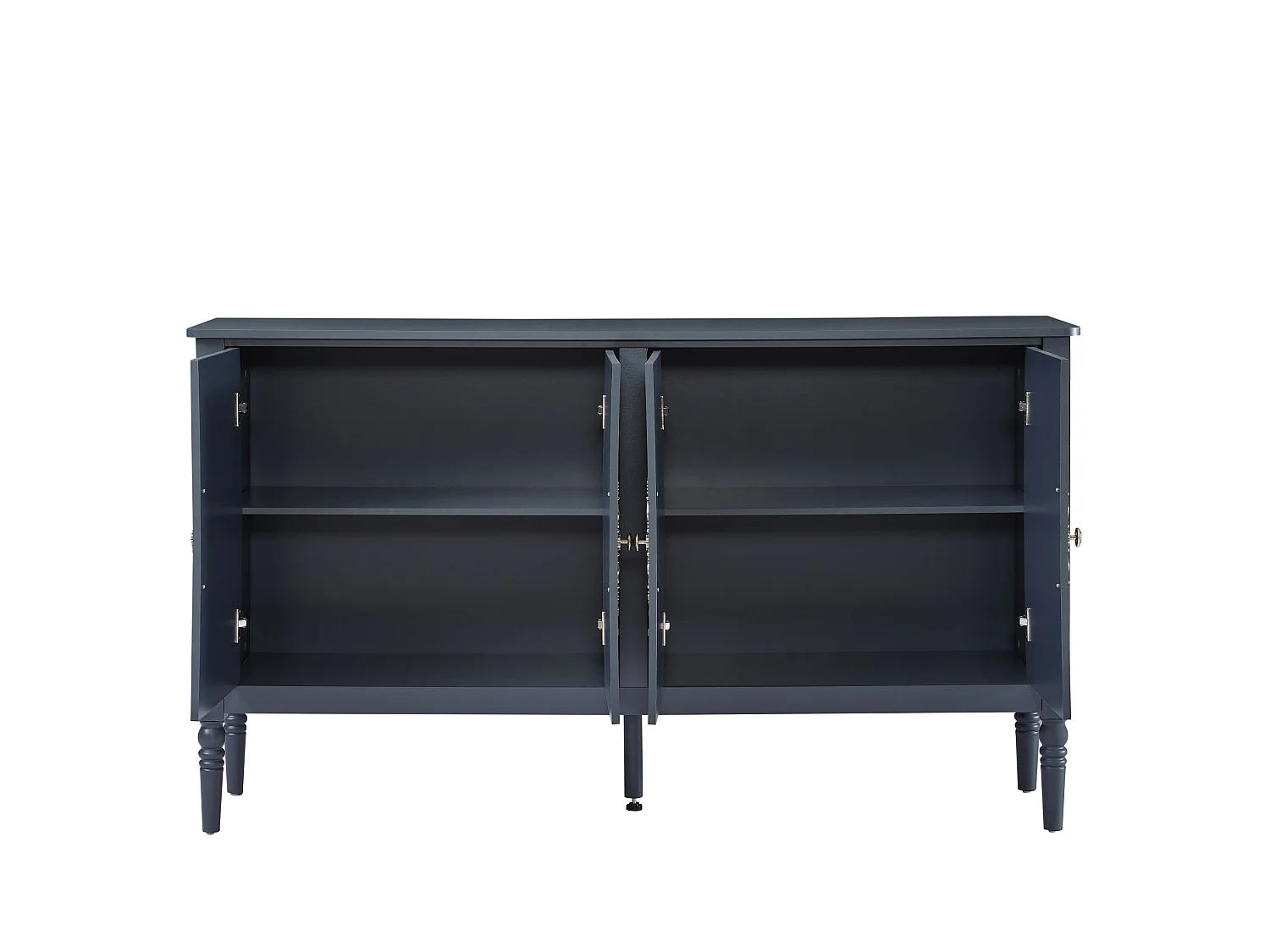 Retro‑stieliges marineblaues Sideboard 160x40x89 cm, geräumig, 4 Türen