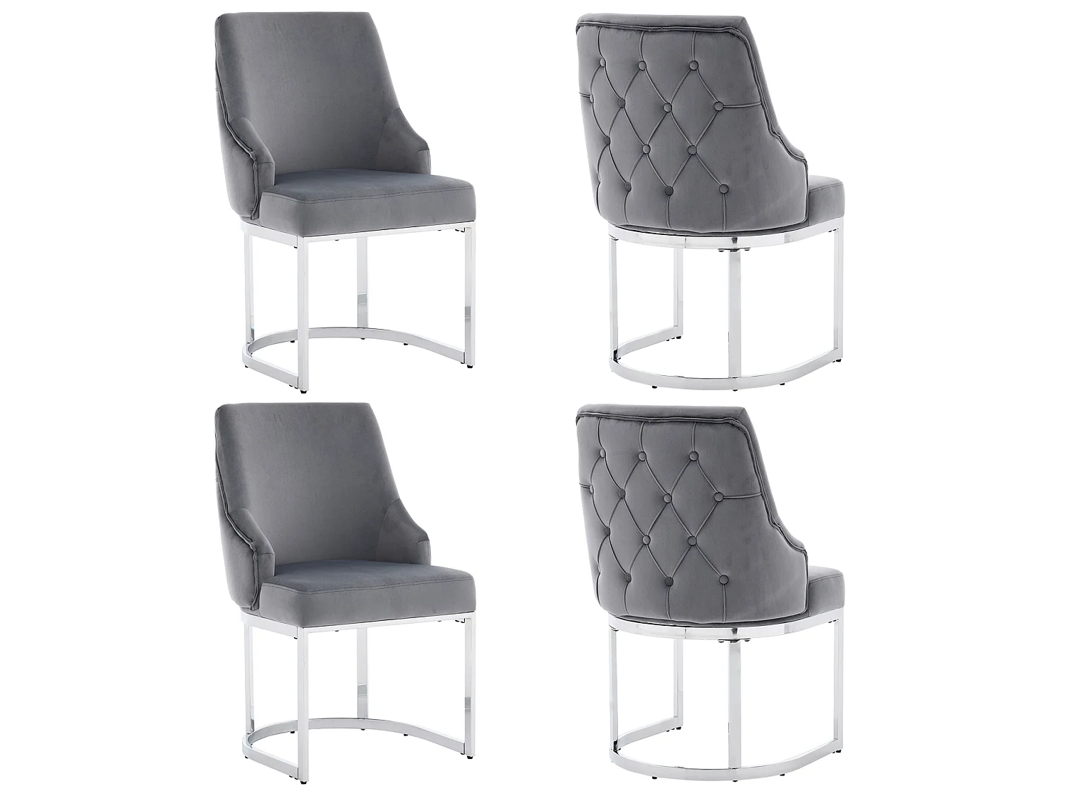Juego de 2 sillas de comedor en terciopelo gris con patas metálicas plateadas, cómodas y elegantes