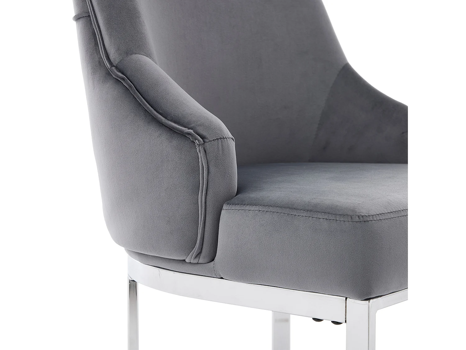 Juego de 2 sillas de comedor en terciopelo gris con patas metálicas plateadas, cómodas y elegantes