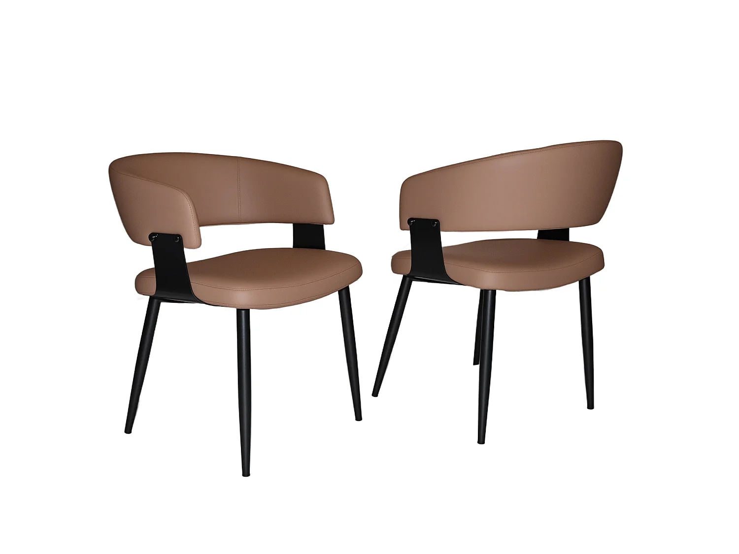 Set di 2 sedie da pranzo imbottite in similpelle marrone con braccioli e gambe metalliche