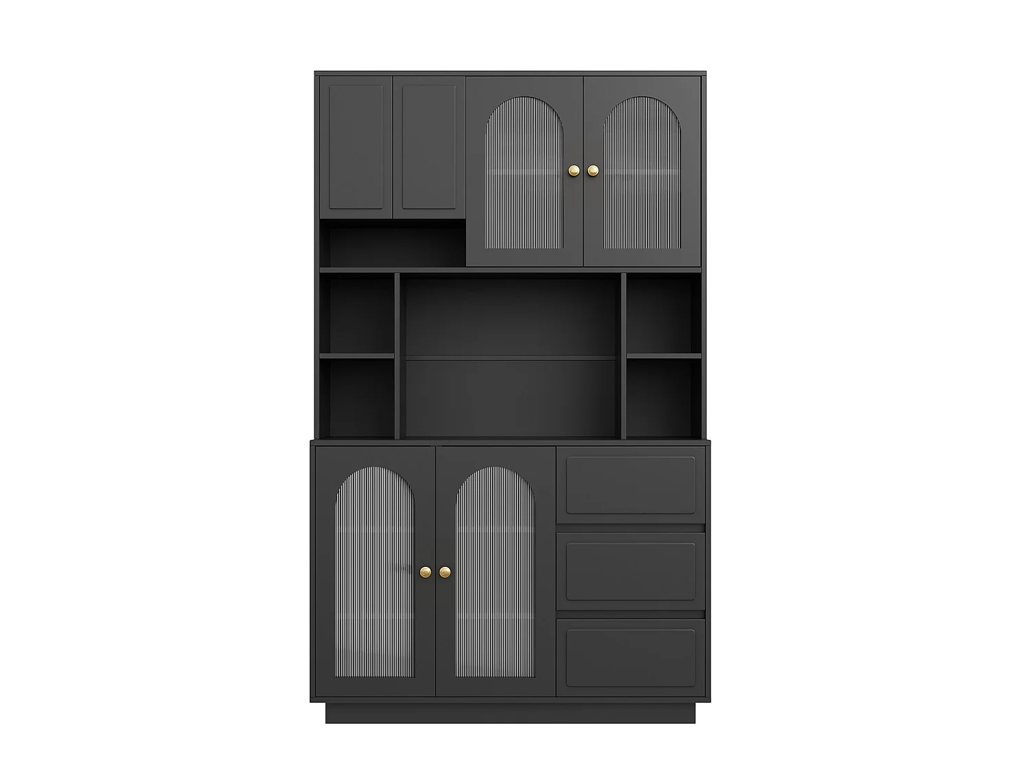 Credenza alta nera moderna 106x30x175 cm, illuminazione LED regolabile, ripiani regolabili, 3 cassetti, mobile contenitore per soggiorno e sala da pranzo