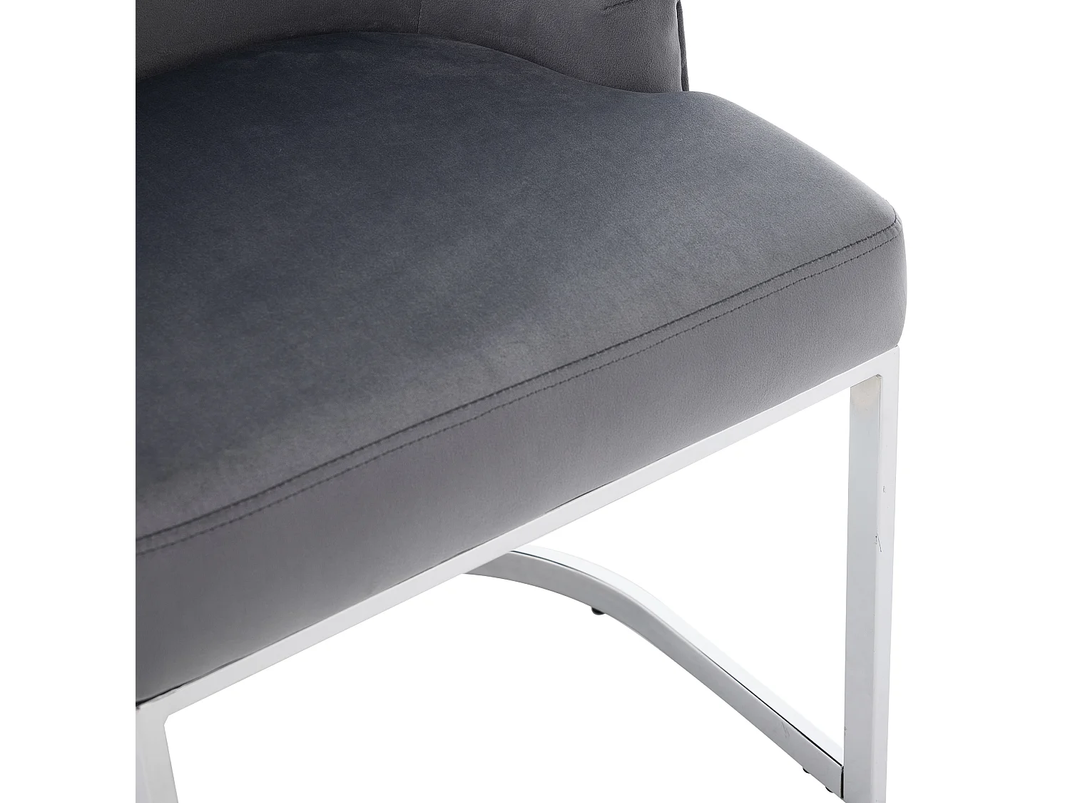 Juego de 4 sillas de comedor en terciopelo gris con patas metálicas plateadas, cómodas y elegantes