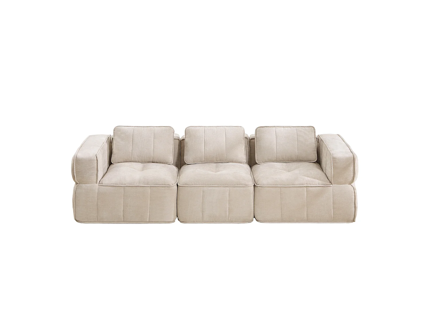 Modulbar rak soffa 3‑sits polyester beige, halkfri bas, monteringsfri