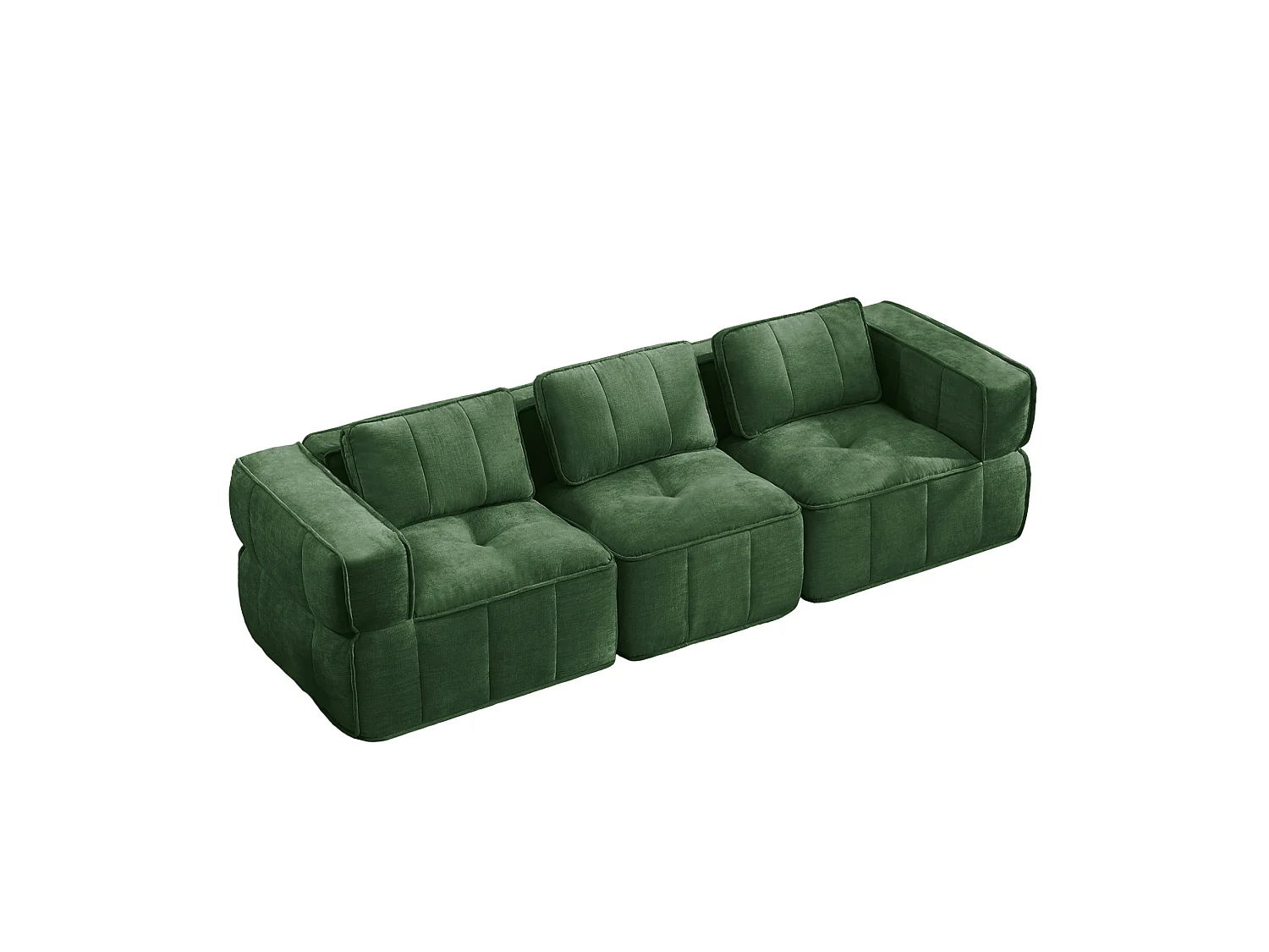 Modulaire 3‑zits rechte bank van groen polyester, diepe zitting, montagevrij