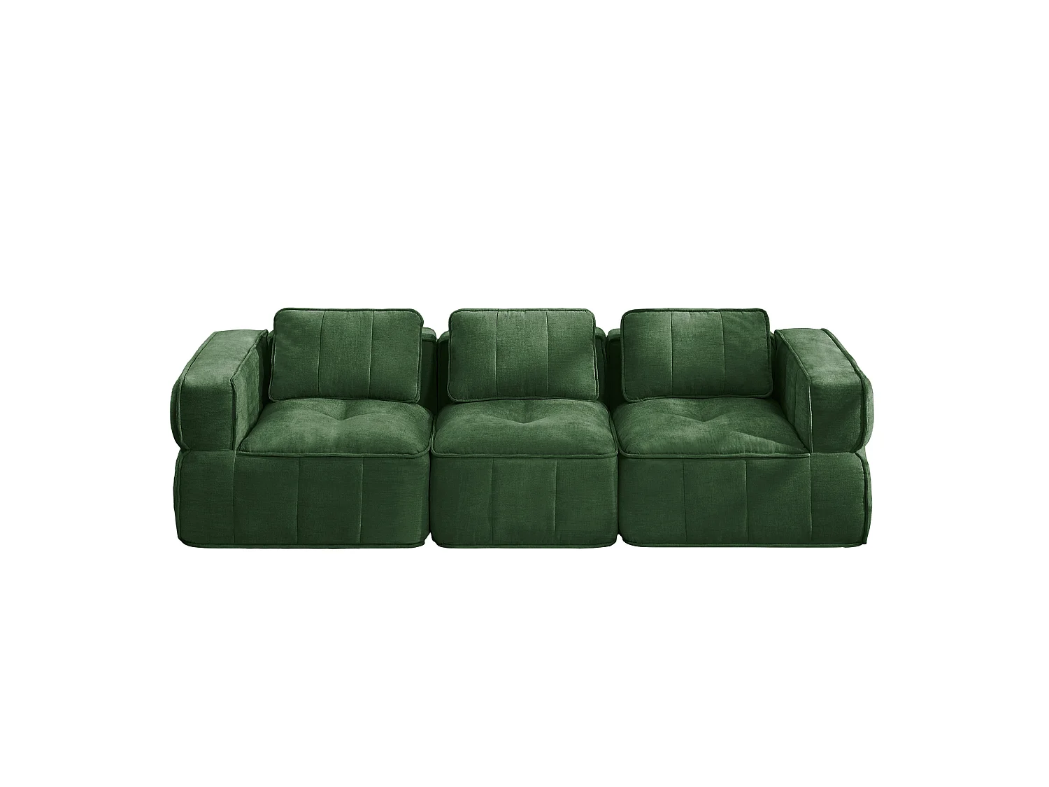 Modulaire 3‑zits rechte bank van groen polyester, diepe zitting, montagevrij
