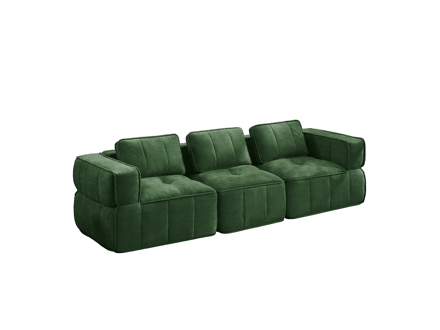 Modulaire 3‑zits rechte bank van groen polyester, diepe zitting, montagevrij