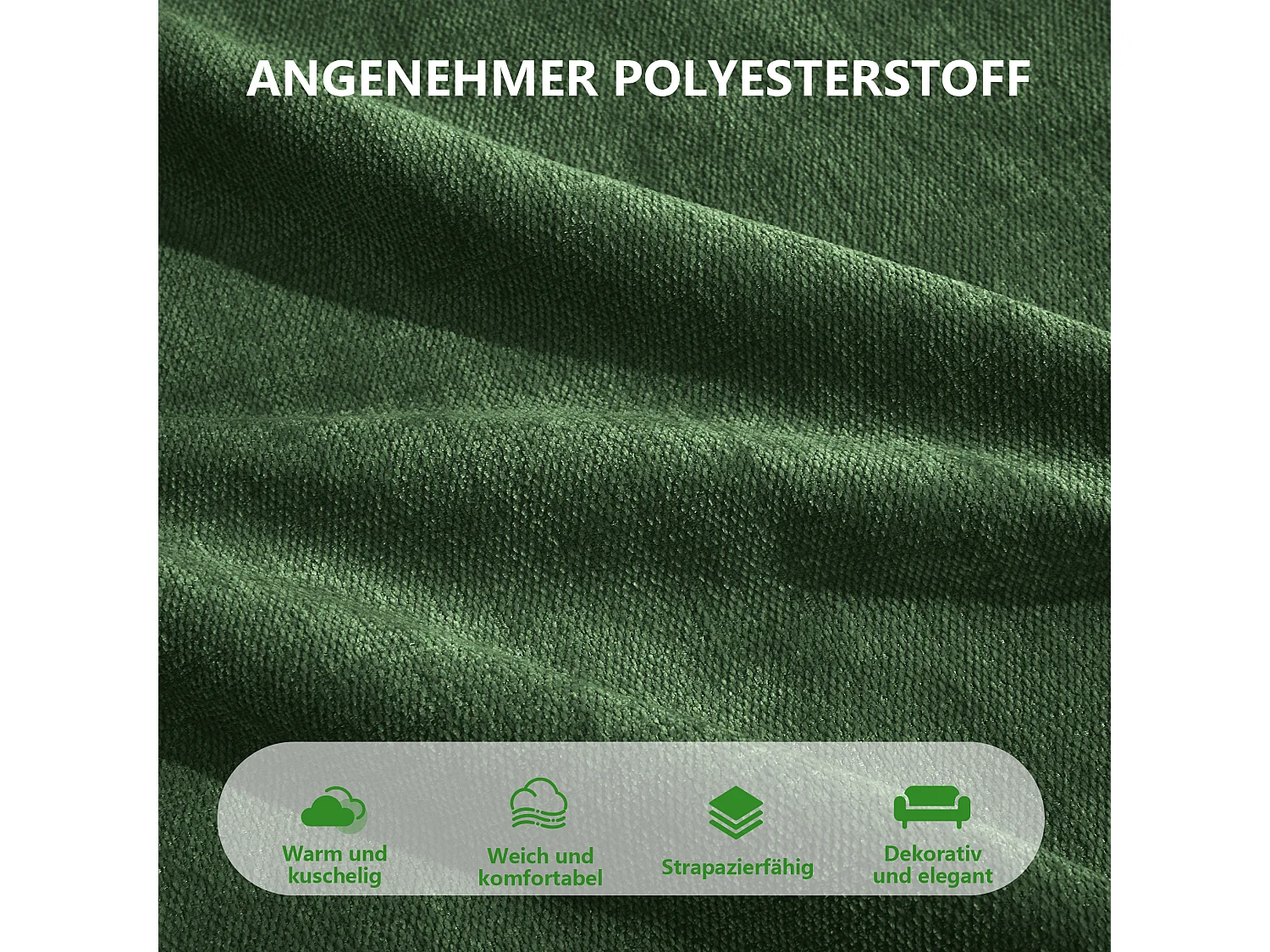 Modulaire 3‑zits rechte bank van groen polyester, diepe zitting, montagevrij