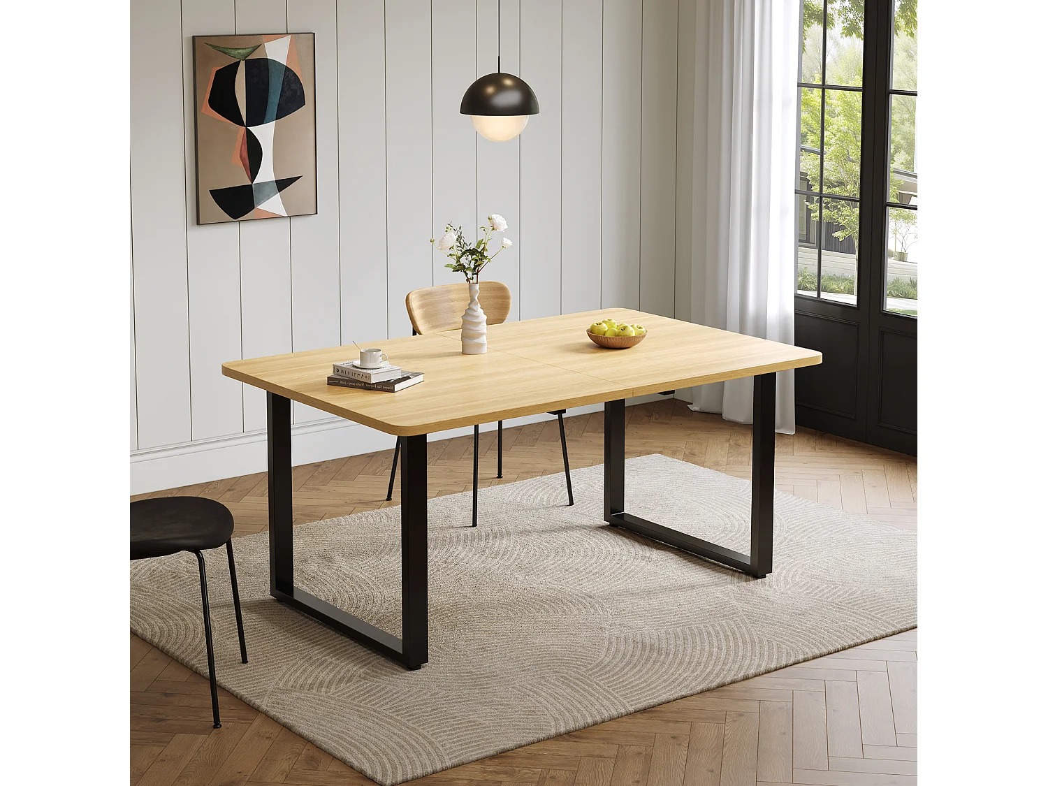 Table à manger extensible naturelle 140/180/220 x 80 cm, design moderne, grande table repas pour 6 à 10 personnes