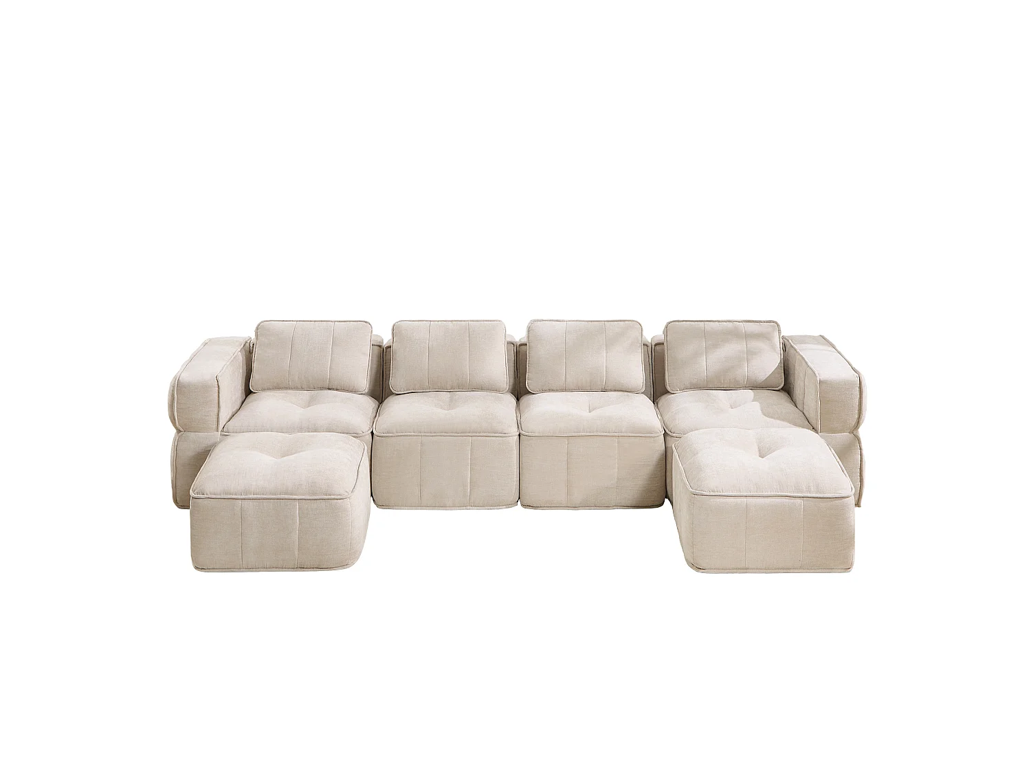 Modulares 4‑Sitzer‑Ecksofa aus beigem Polyester mit 2 Fußhockern, rutschfester Boden