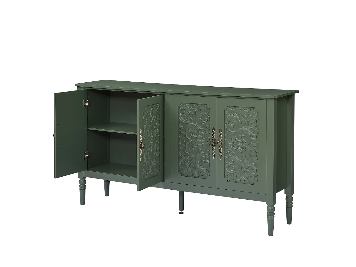 Retro‑stieliges grünes Sideboard 160x40x89 cm, geräumig, 4 Türen