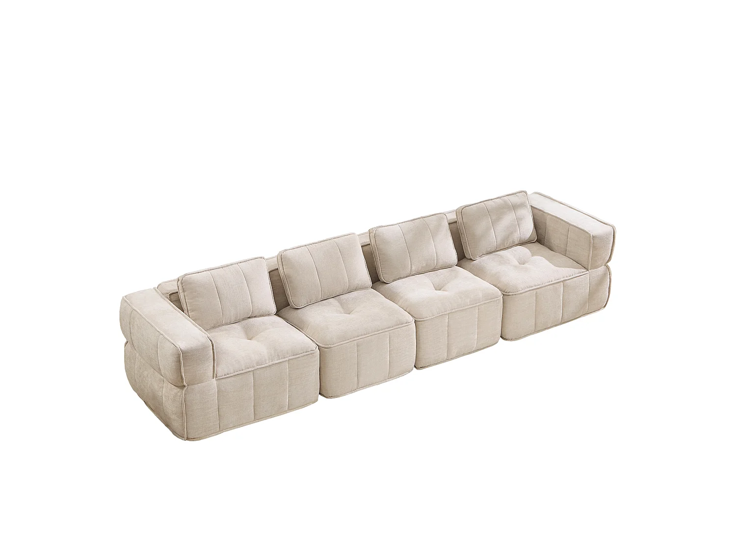 Canapé droit modulaire 4 places en polyester beige, base antidérapante, sans montage