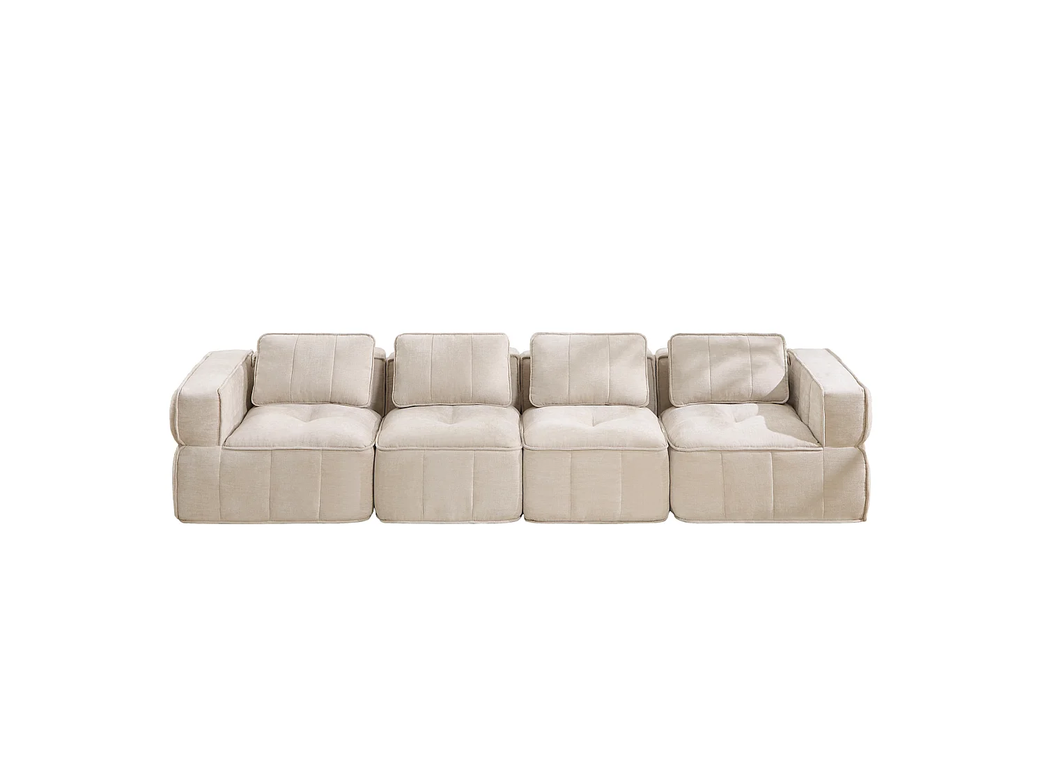Canapé droit modulaire 4 places en polyester beige, base antidérapante, sans montage