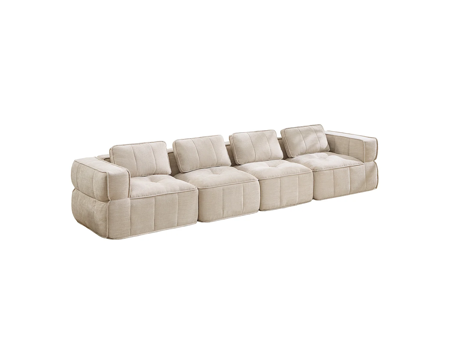 Canapé droit modulaire 4 places en polyester beige, base antidérapante, sans montage
