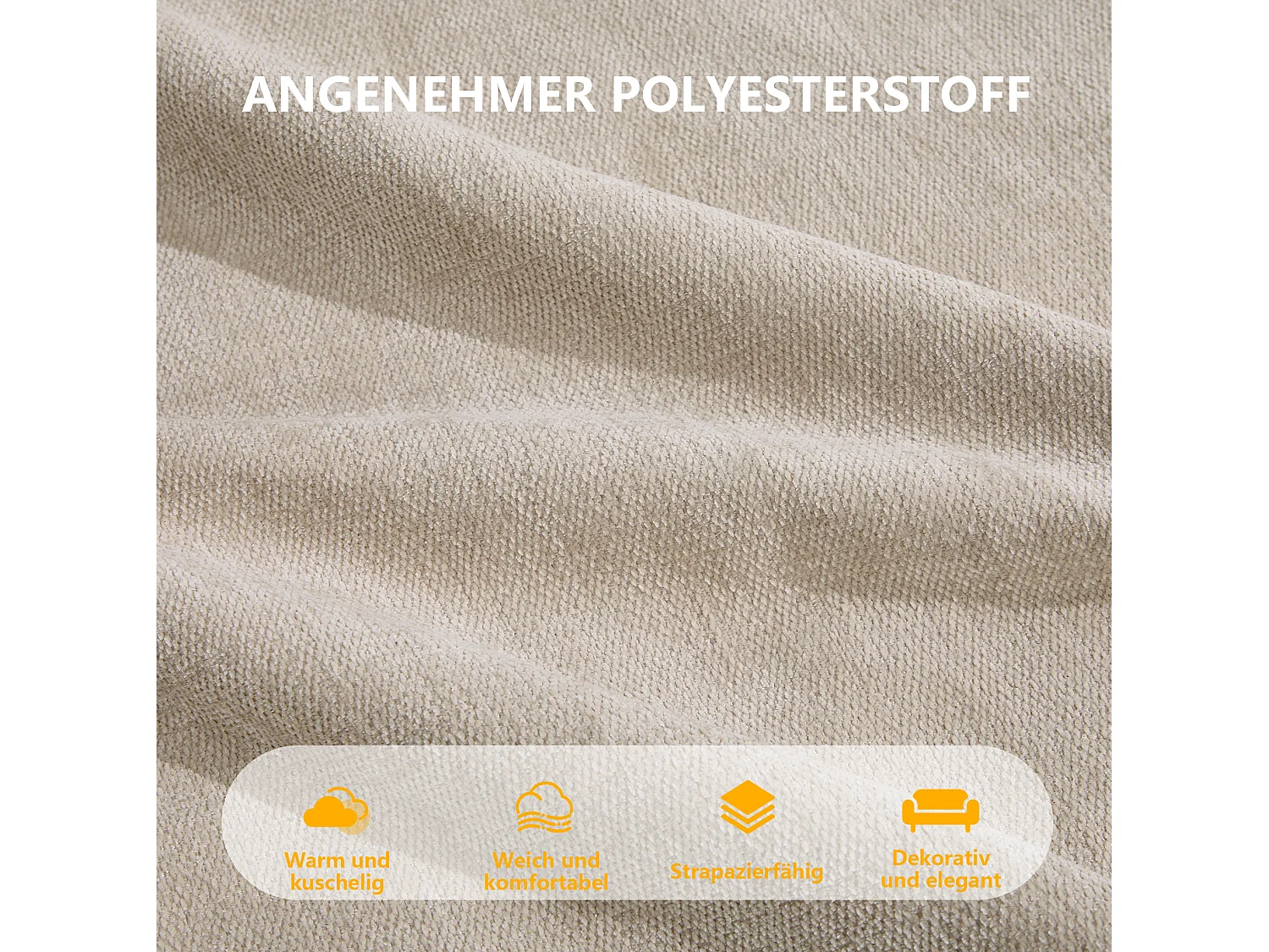 Canapé droit modulaire 4 places en polyester beige, base antidérapante, sans montage