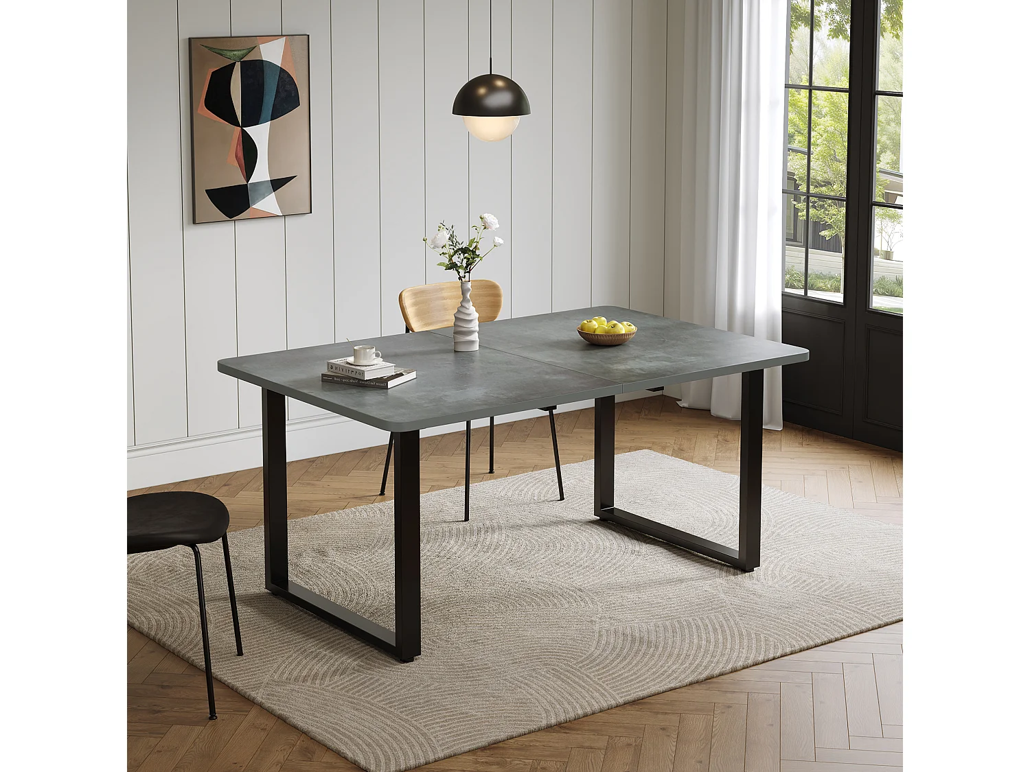 Grått utdragbart matbord 140/180/220x80 cm, modern design, rymligt för 6‑10 personer