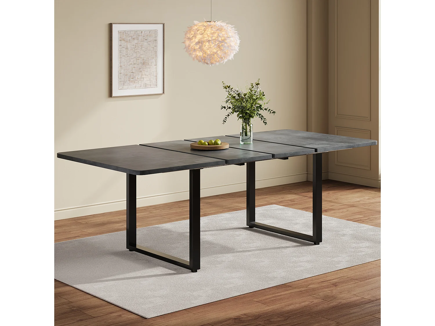 Grått utdragbart matbord 140/180/220x80 cm, modern design, rymligt för 6‑10 personer