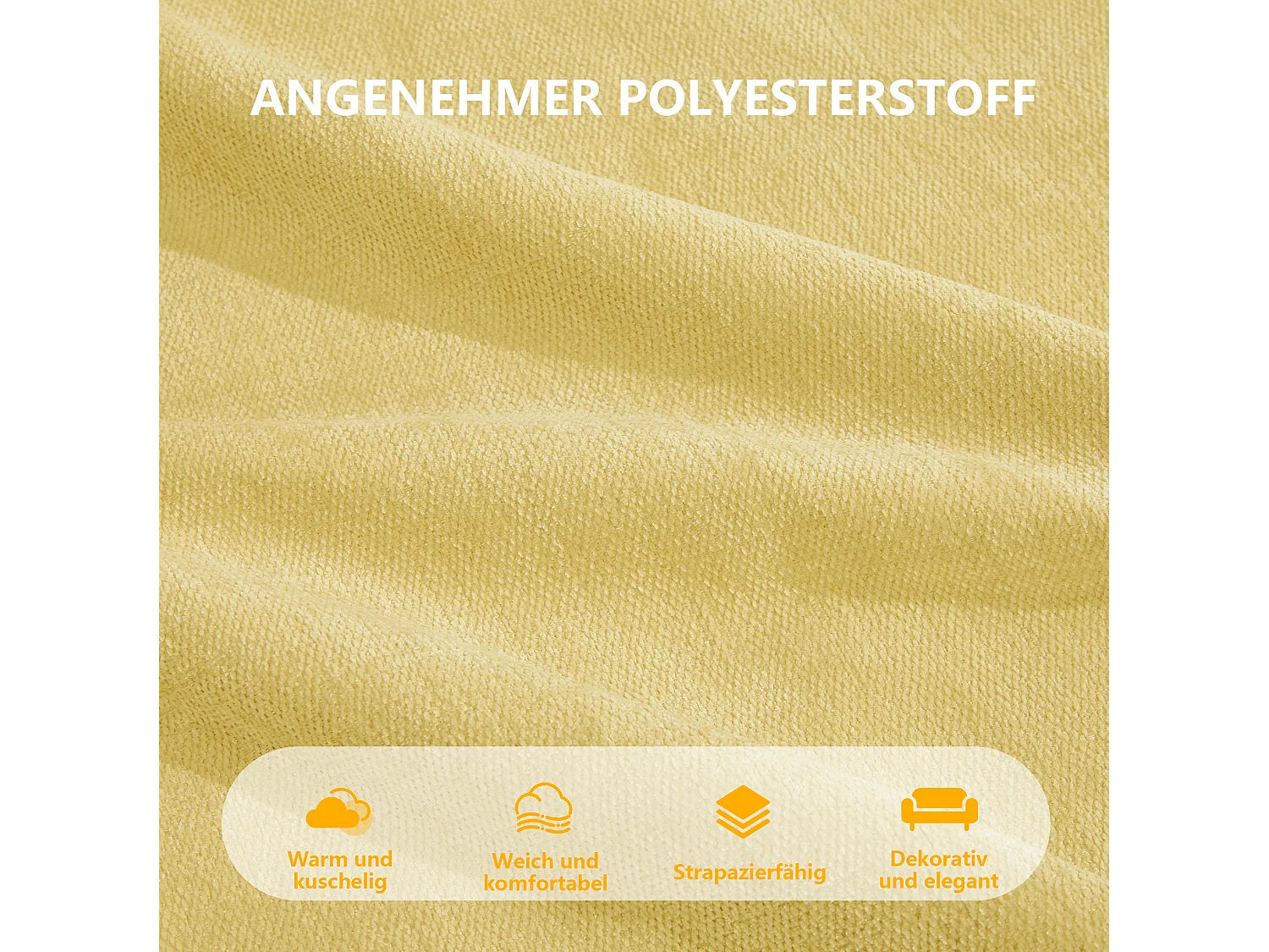 Canapé d'angle modulaire 4 places en polyester jaune avec repose‑pieds, assise profonde