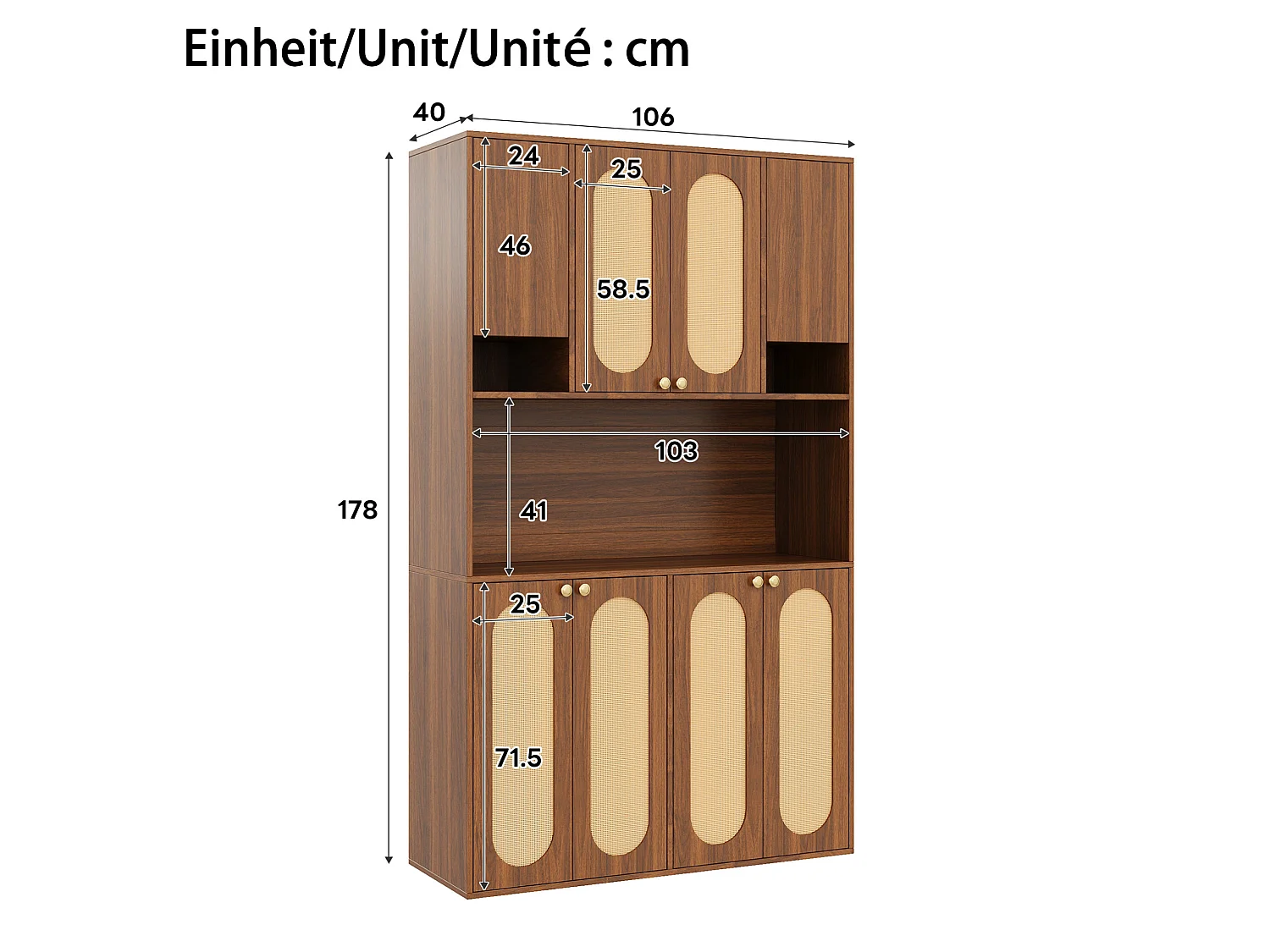 Buffet haut marron moderne avec LED réglable, 8 portes de rangement, meuble de rangement pour salon et salle à manger