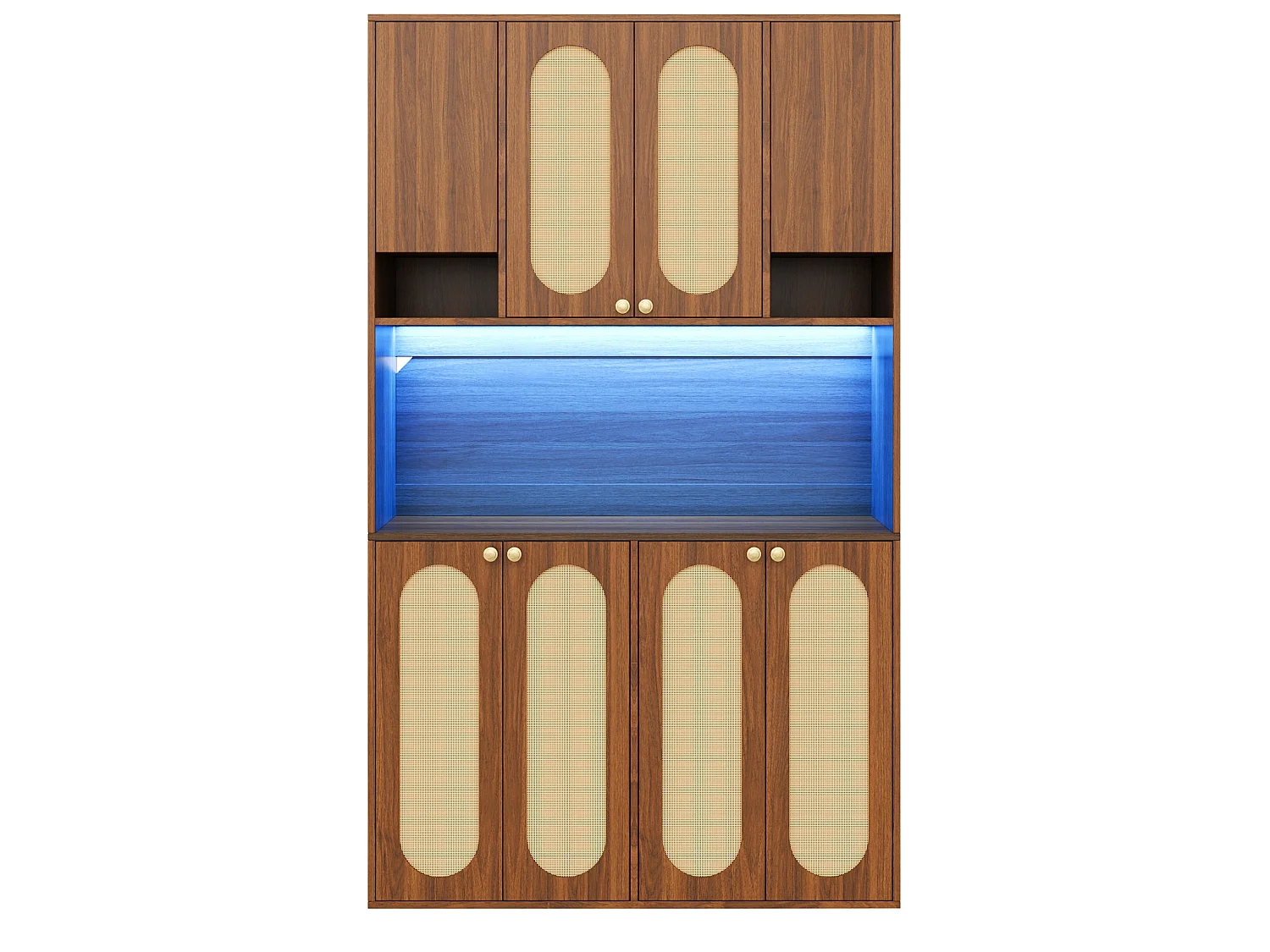 Buffet haut marron moderne avec LED réglable, 8 portes de rangement, meuble de rangement pour salon et salle à manger