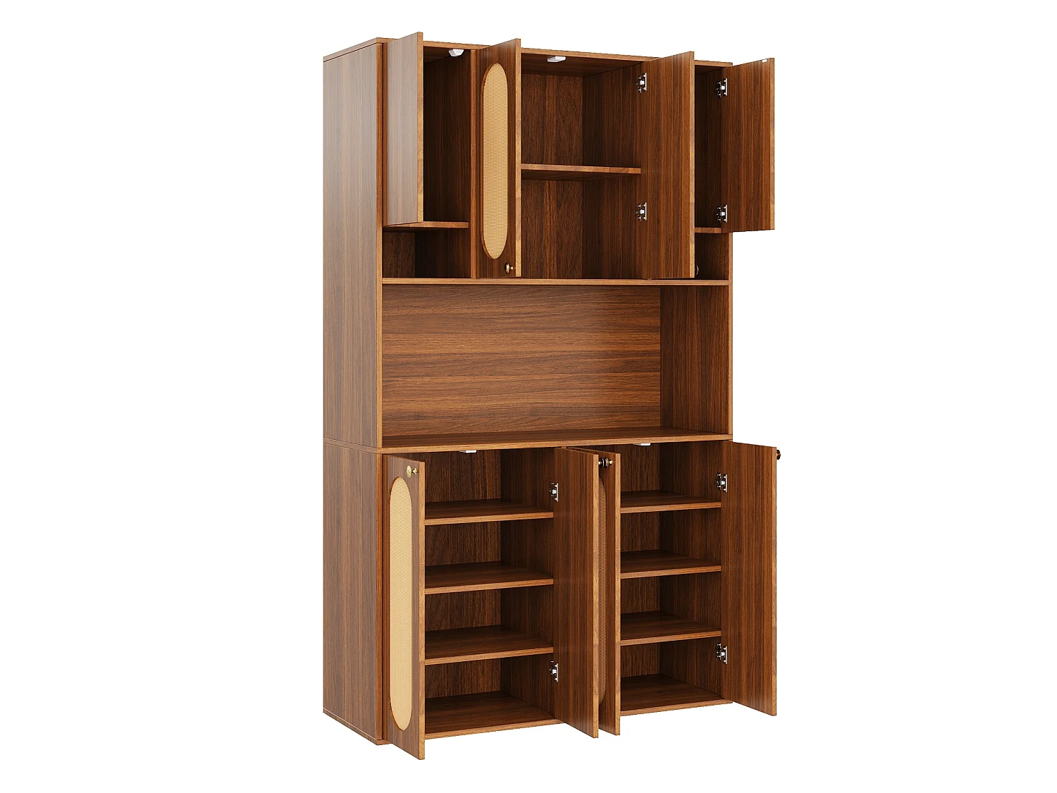 Buffet haut marron moderne avec LED réglable, 8 portes de rangement, meuble de rangement pour salon et salle à manger