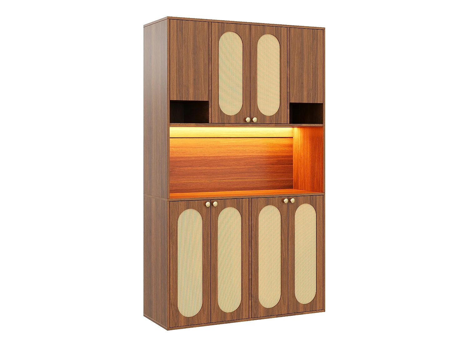 Buffet haut marron moderne avec LED réglable, 8 portes de rangement, meuble de rangement pour salon et salle à manger