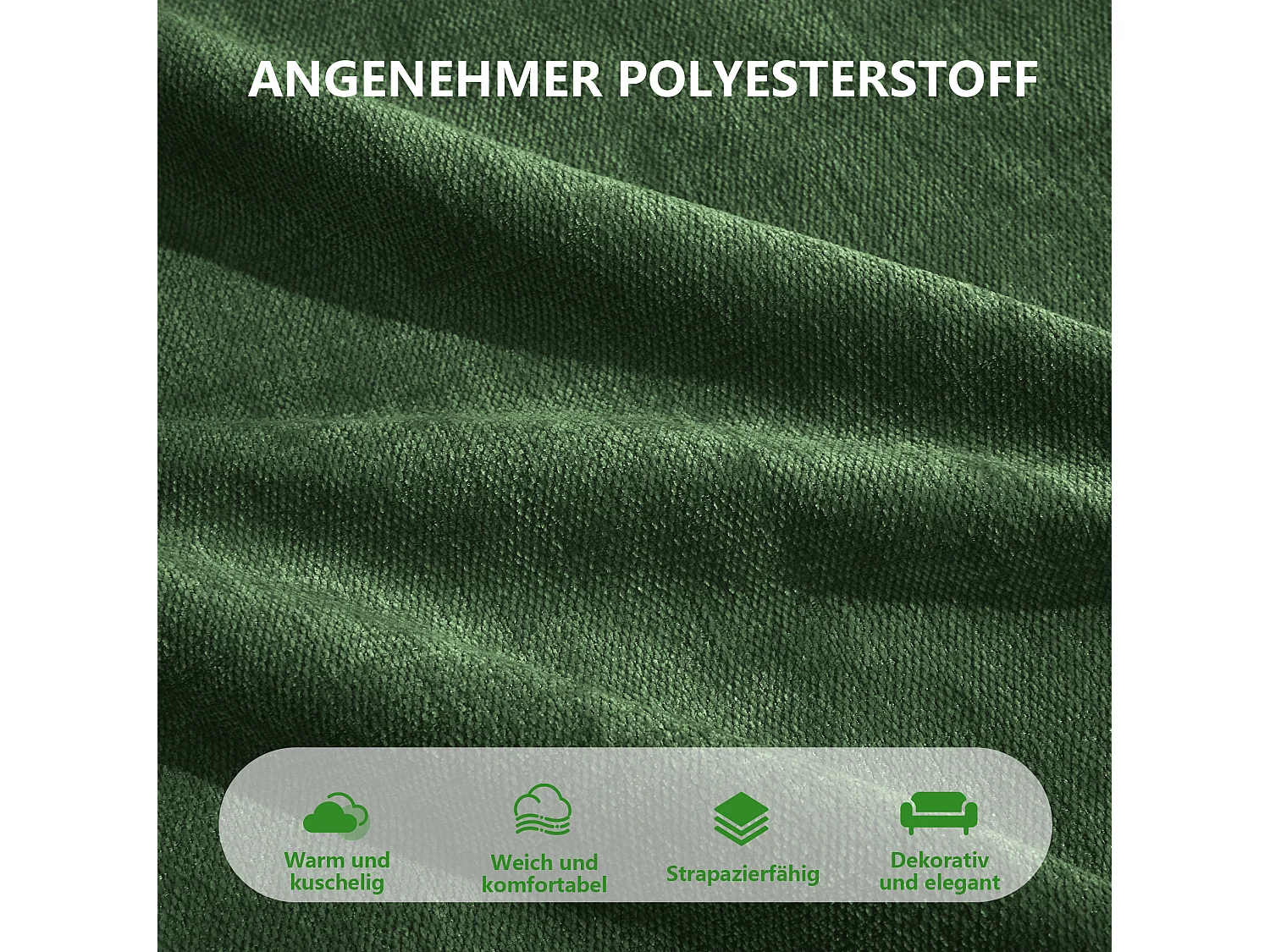 Canapé d'angle modulaire 3 places en polyester vert avec 2 reposes‑pieds, assise profonde