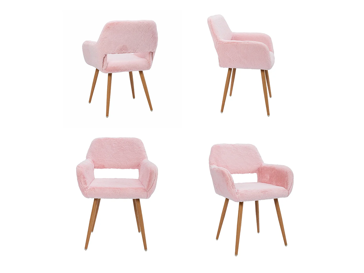 MEUBLES COSY CROMWELL PELUCHE Lot de 2 chaises en tissu effet poil de lapin rose, structure en métal