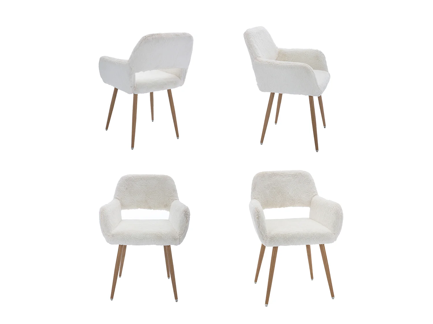 MEUBLES COSY CROMWELL PELUCHE Lot de 6 chaises en tissu effet poil de lapin blanc, structure en métal