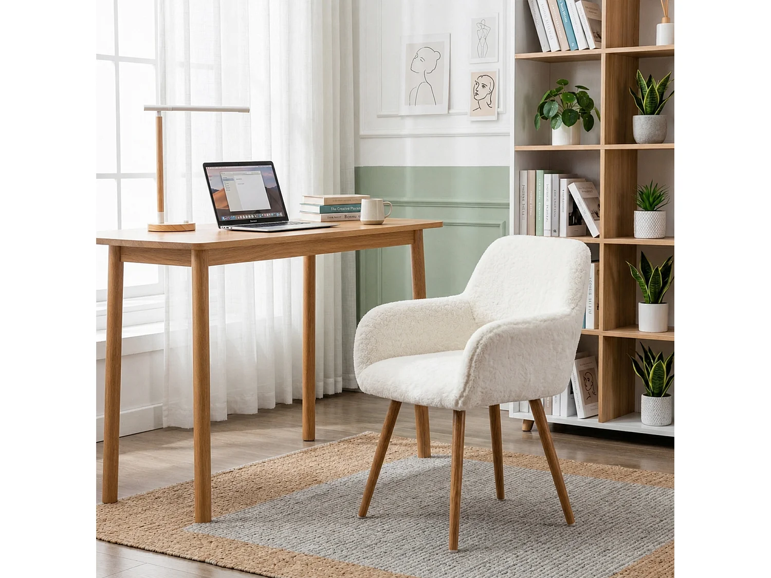 MEUBLES COSY CROMWELL PELUCHEO Fauteuil en tissu blanc effet poil de lapin avec pieds en métal