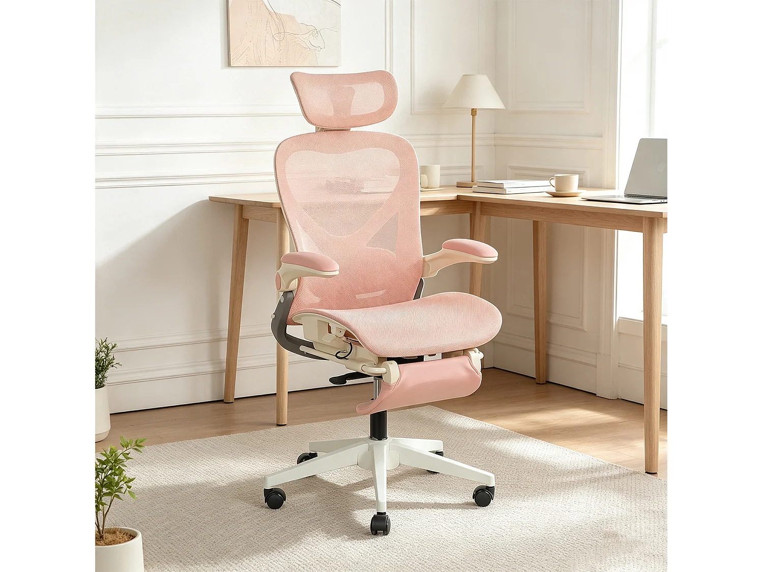 MEUBLES COSY VONGER MESH Chaise de bureau ergonomique en maille rose