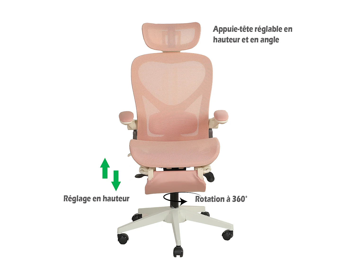 MEUBLES COSY VONGER MESH Chaise de bureau ergonomique en maille rose