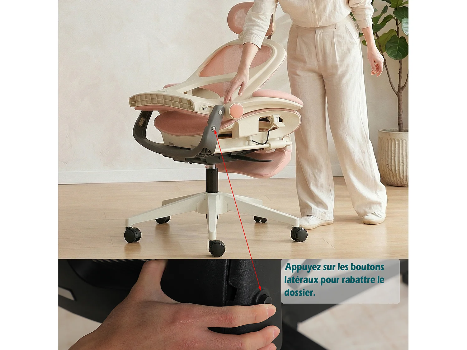 MEUBLES COSY VONGER MESH Chaise de bureau ergonomique en maille rose