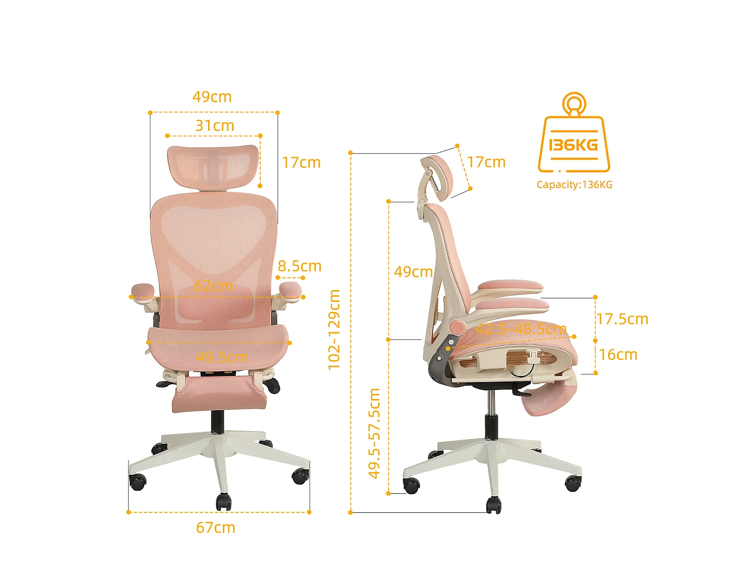 MEUBLES COSY VONGER MESH Chaise de bureau ergonomique en maille rose