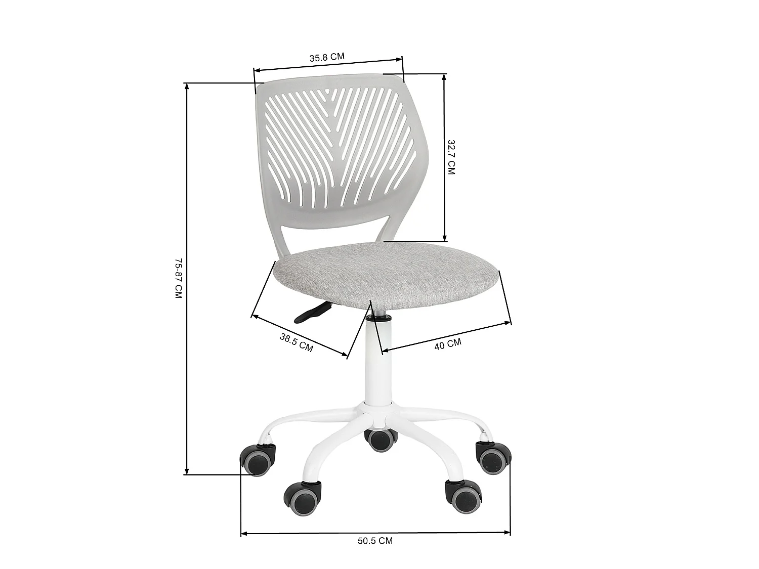 MEUBLES COSY CARNATION Silla giratoria regulable en altura con asiento de malla gris verita y patas de metal