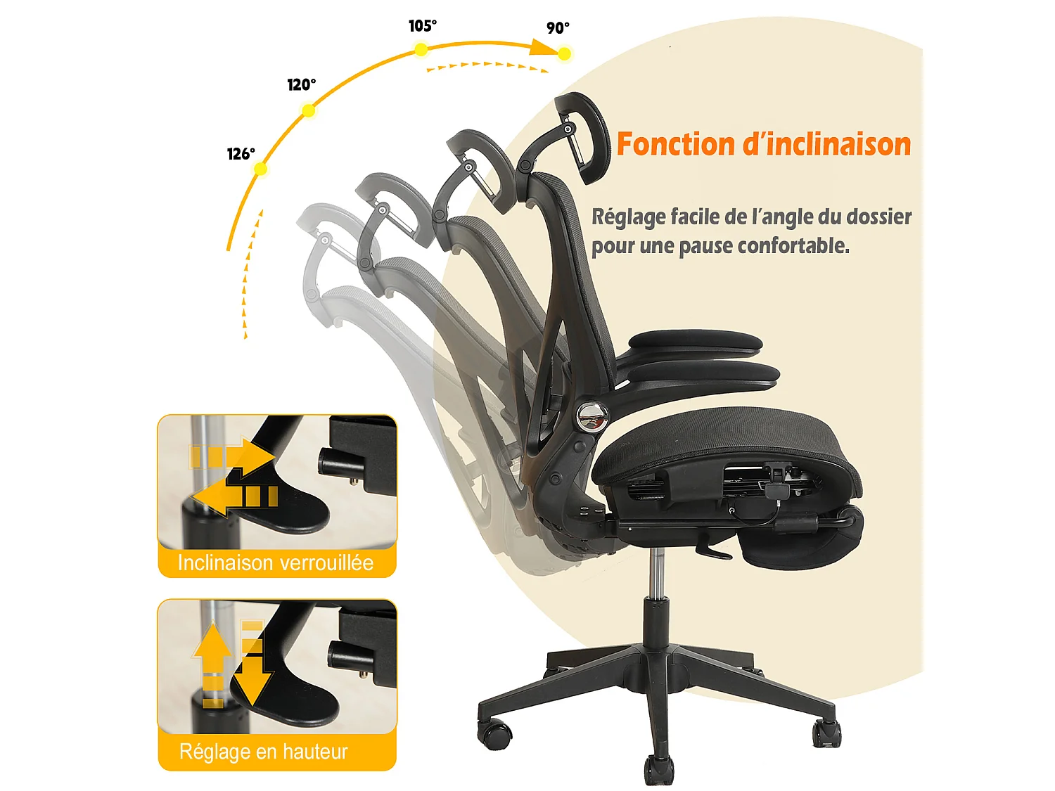 MEUBLES COSY VONGER MESH Chaise de bureau ergonomique en maille noire