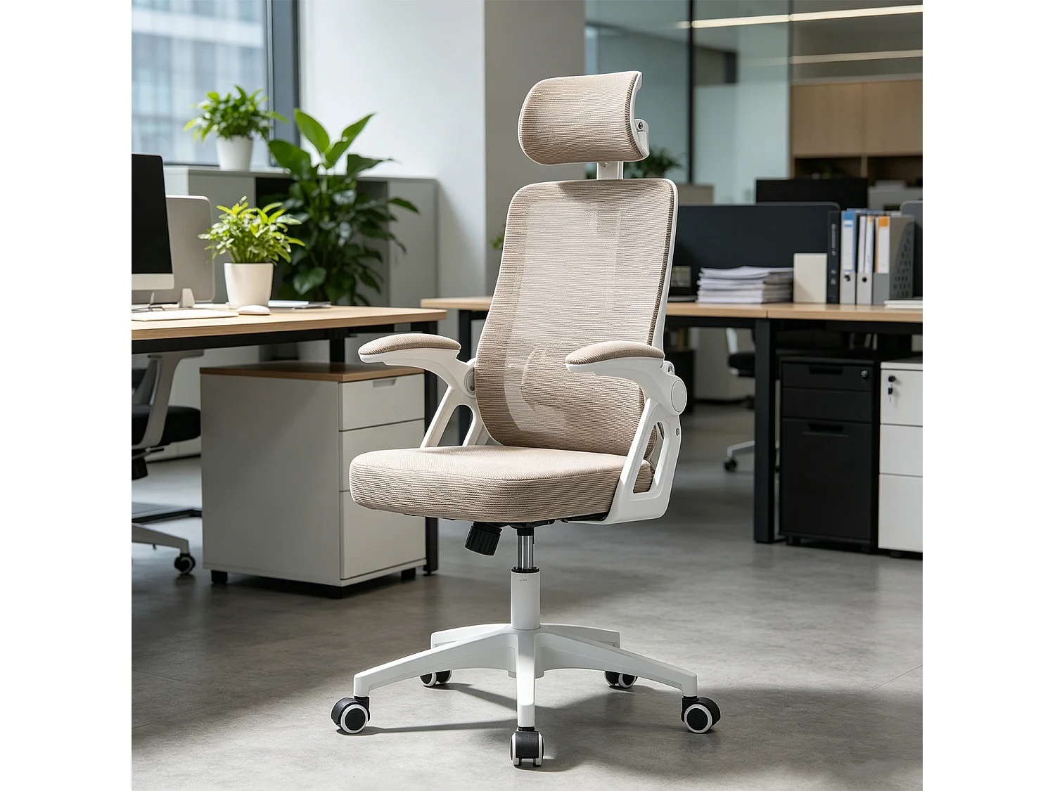 MEUBLES COSY DARVEN Chaise de bureau ergonomique pivotante réglable en hauteur en maille kaki avec cadre en plastique