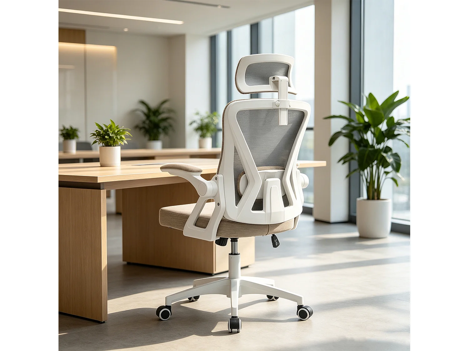 MEUBLES COSY DARVEN Chaise de bureau ergonomique pivotante réglable en hauteur en maille kaki avec cadre en plastique