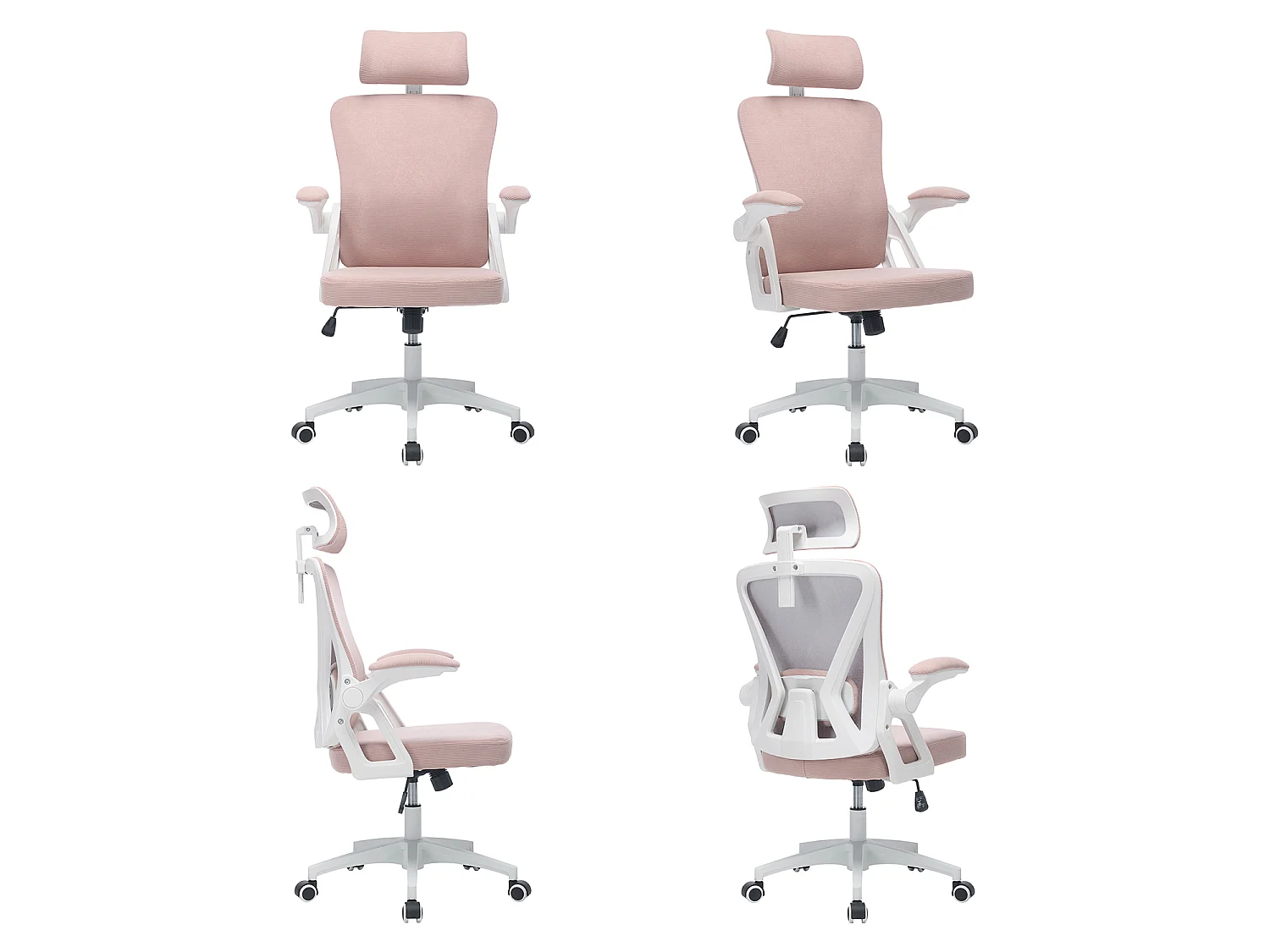 MEUBLES COSY DARVEN Chaise de bureau ergonomique pivotante réglable en hauteur en maille rose avec cadre en plastique