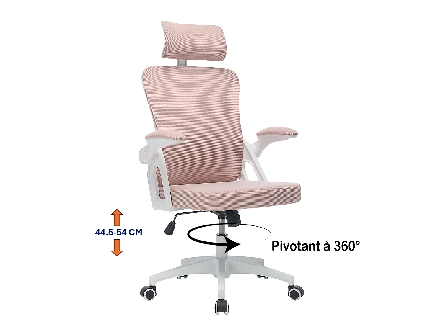 MEUBLES COSY DARVEN Chaise de bureau ergonomique pivotante réglable en hauteur en maille rose avec cadre en plastique