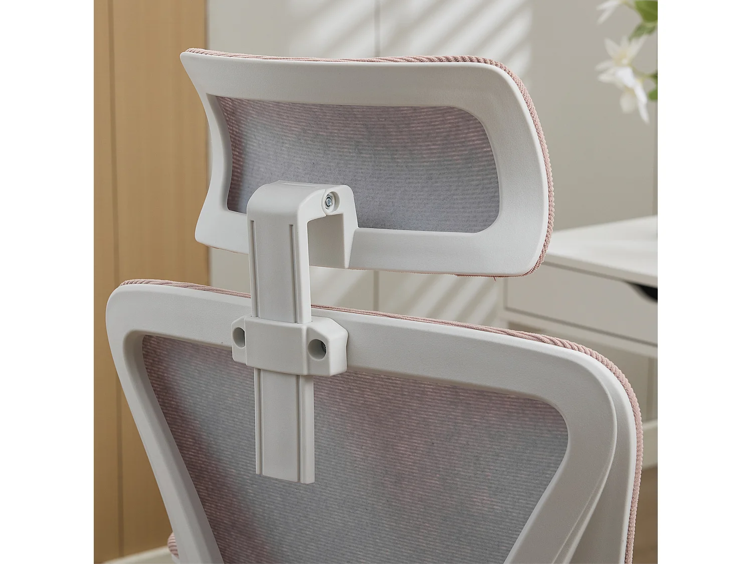 MEUBLES COSY DARVEN Chaise de bureau ergonomique pivotante réglable en hauteur en maille rose avec cadre en plastique