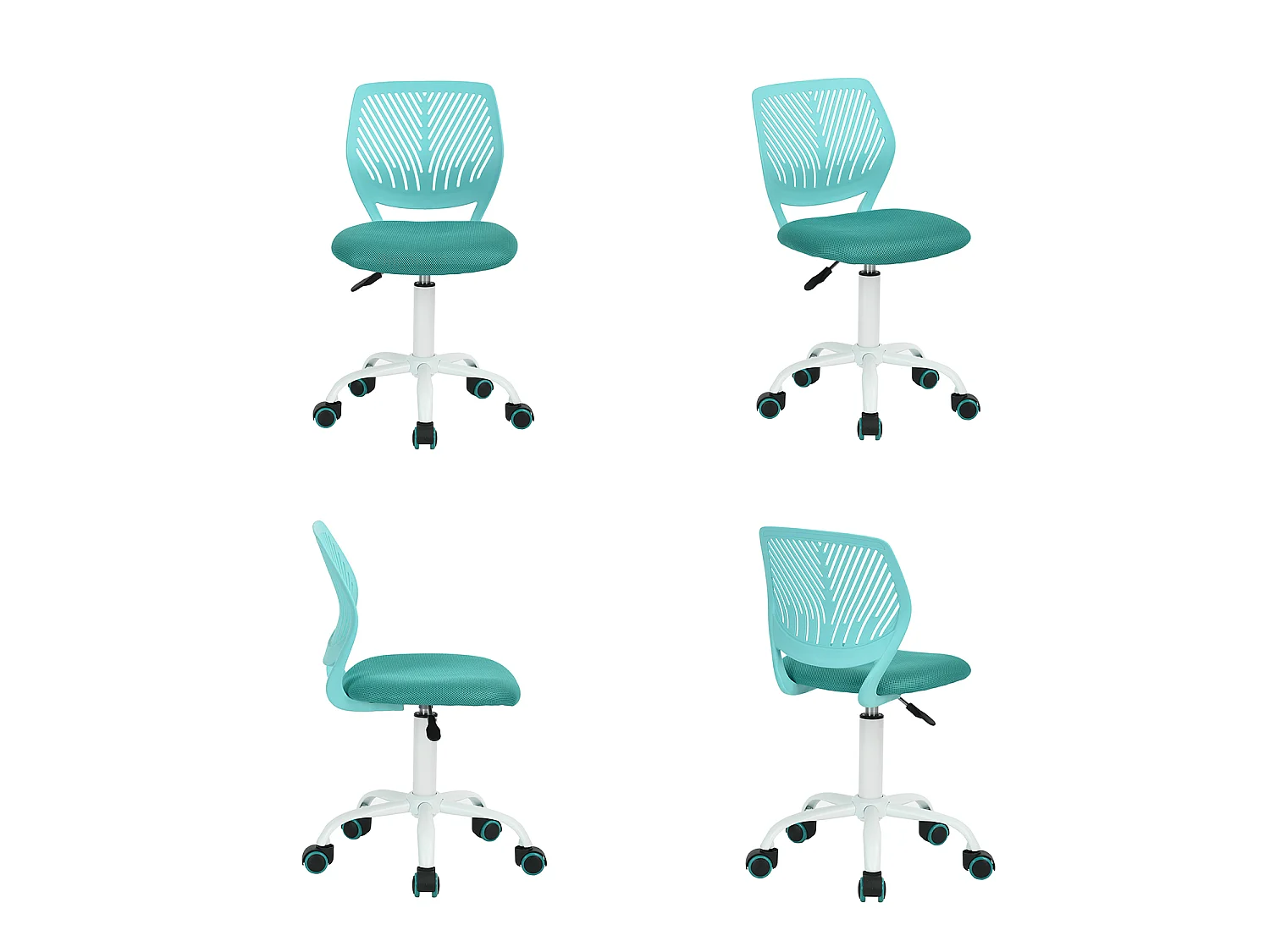 MEUBLES COSY CARNATION Silla giratoria regulable en altura con asiento de malla turquesa y patas de metal