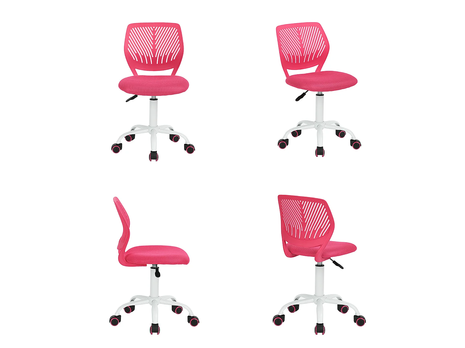 MEUBLES COSY CARNATION Silla giratoria regulable en altura con asiento de malla rosa y patas de metal
