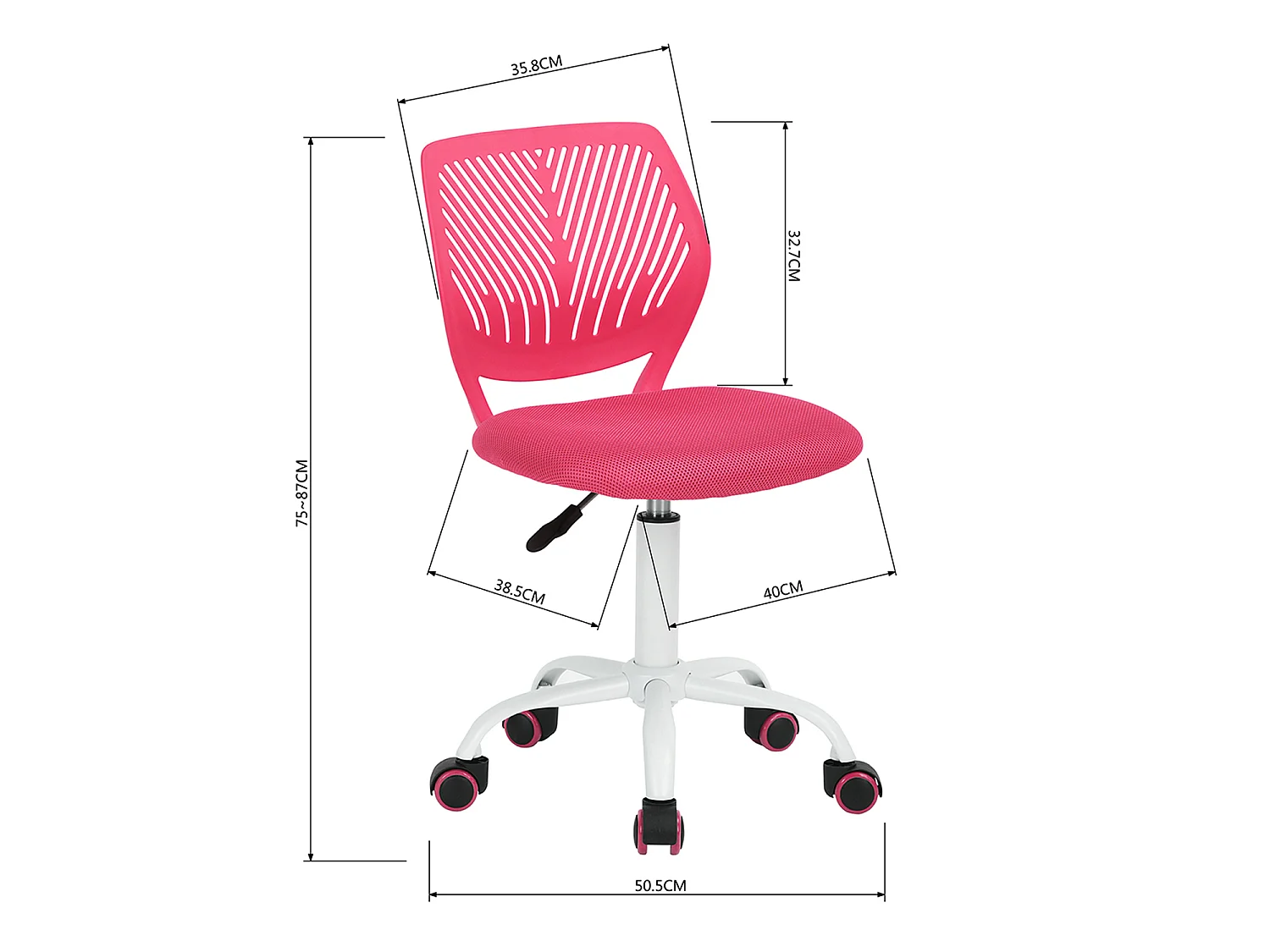 MEUBLES COSY CARNATION Silla giratoria regulable en altura con asiento de malla rosa y patas de metal