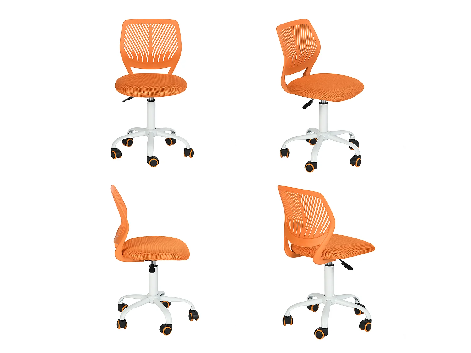 MEUBLES COSY CARNATION Silla giratoria regulable en altura con asiento de malla naranja y patas de metal